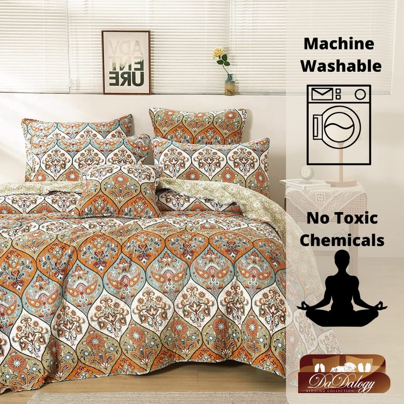 DaDa Bedding Bohemian Bedspread Set - Coral Floral Paisley Garden Party Reversible Coverlet - Bright Vibrant Multi-Colorful Blue Salmon Pink - King - 3-Pieces - Image 2